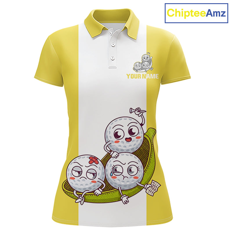 Custom Yellow White Womens Golf Team Polo Shirt, Funny Golf Ball Family Design, Matching Team Outfit NHT790