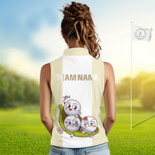 Load image into Gallery viewer, Custom Beige White Sleeveless Womens Golf Team Polo Shirt, Funny Golf Ball Family Design, Matching Team Outfit NHT792