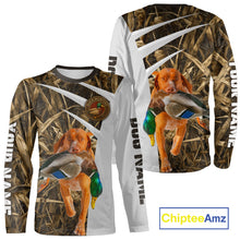Load image into Gallery viewer, Mallard Duck Hunting Shirt Custom Name with Vizsla Dog Camo Hunting Clothes, Hunting Shirts NHT152