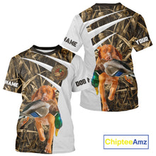 Load image into Gallery viewer, Mallard Duck Hunting Shirt Custom Name with Vizsla Dog Camo Hunting Clothes, Hunting Shirts NHT152