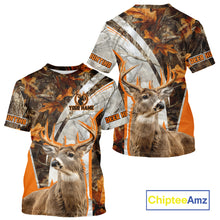 Load image into Gallery viewer, Whitetail Deer Hunting 3D All-Over Print Shirt with Deer Buck, Orange Camo for Deer Hunters NHT249