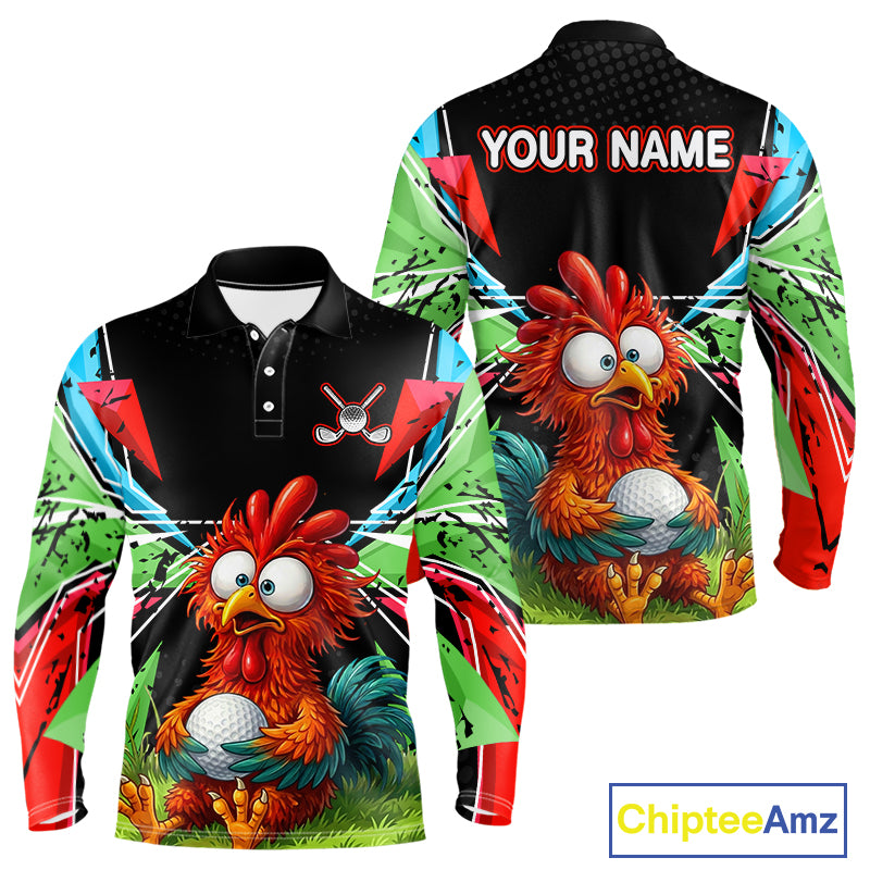 Personalized Crazy Rooster Golf Polo Shirt Green Abstract Geometric Golf Apparel for Men