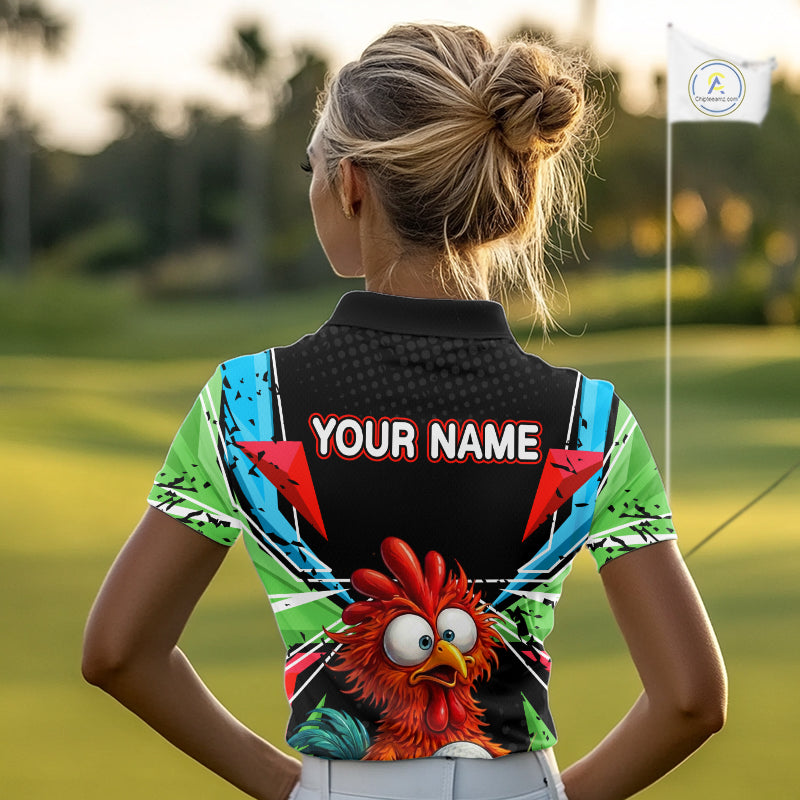 Personalized Crazy Rooster Golf Polo Green Abstract Geometric Golf Apparel For Womens NHT955