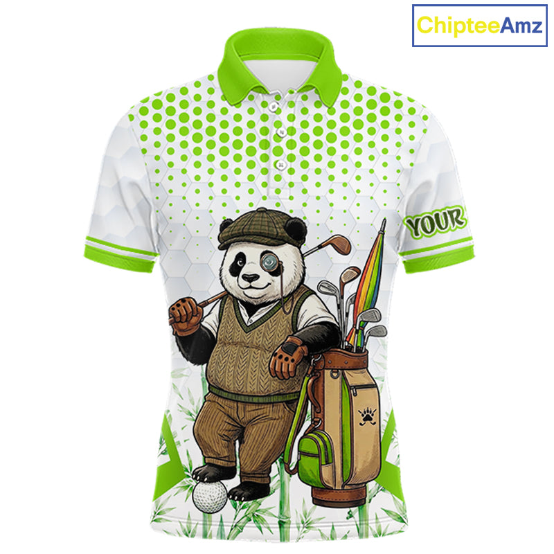 Personalized Vintage Panda Gentleman Golf Polo, Performance Golf Jersey For Men