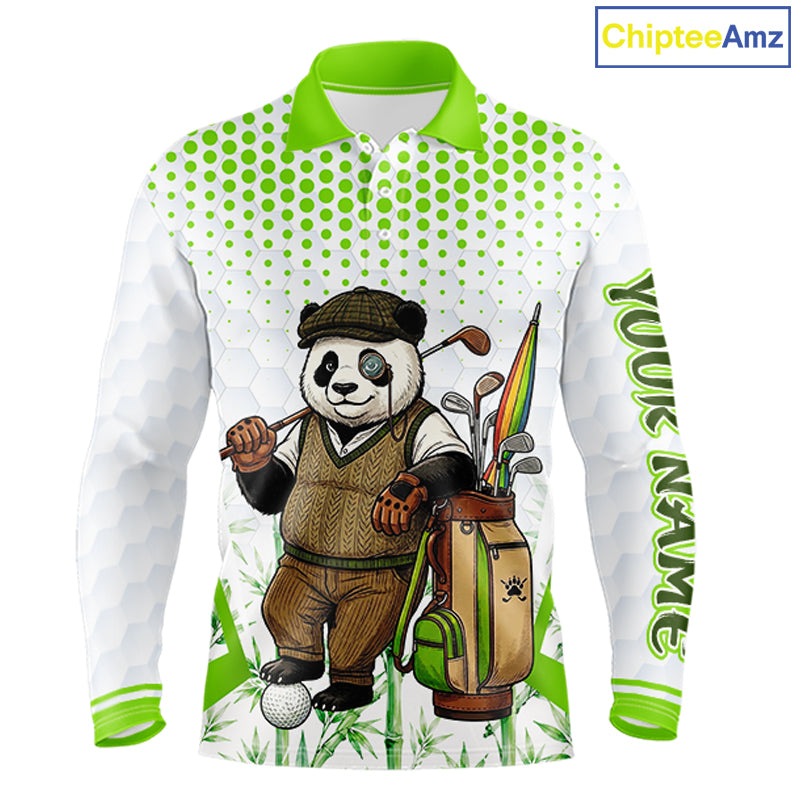 Personalized Vintage Panda Gentleman Golf Polo, Performance Golf Jersey For Men