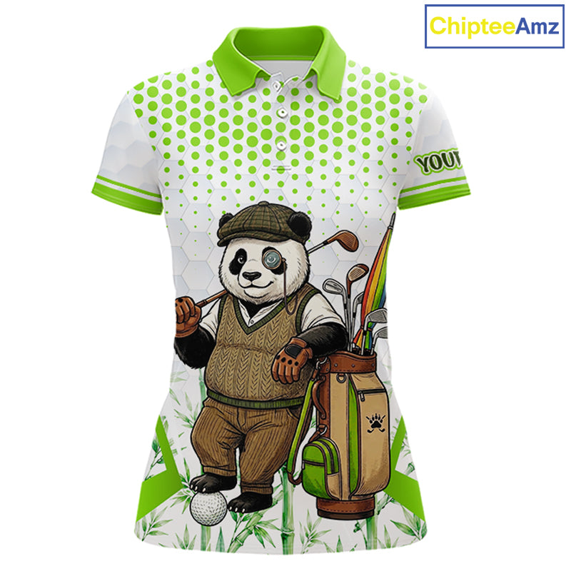 Personalized Vintage Panda Gentleman Golf Polo, Performance Golf Jersey For Womens