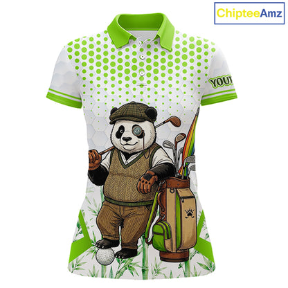 Personalized Vintage Panda Gentleman Golf Polo, Performance Golf Jersey For Womens