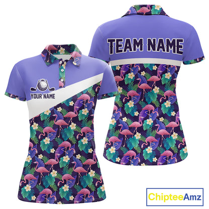 Purple Flamingo Tropical Pattern Womens Golf Polo Shirt Custom Golf Shirts For Golfer NHT584