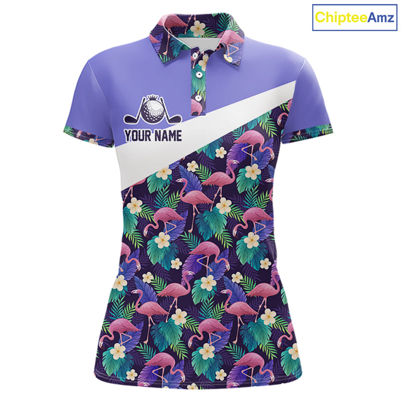 Purple Flamingo Tropical Pattern Womens Golf Polo Shirt Custom Golf Shirts For Golfer NHT584