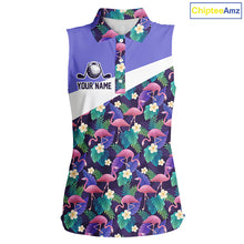 Load image into Gallery viewer, Purple Flamingo Tropical Pattern Womens Sleeveless Golf Polo Shirt Custom Golf Shirts For Golfer NHT584