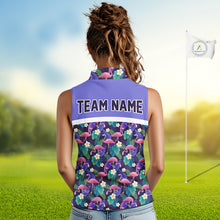 Load image into Gallery viewer, Purple Flamingo Tropical Pattern Womens Sleeveless Golf Polo Shirt Custom Golf Shirts For Golfer NHT584