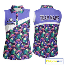 Load image into Gallery viewer, Purple Flamingo Tropical Pattern Womens Sleeveless Golf Polo Shirt Custom Golf Shirts For Golfer NHT584