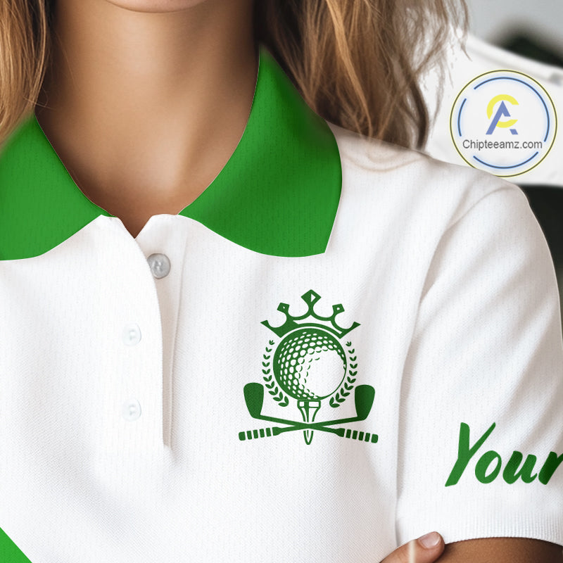 Personalized Polo Golf Shirts Custom For Womens White And Green Golf Shirts Team Golf Jersey NHT592