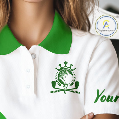 Personalized Polo Golf Shirts Custom For Womens White And Green Golf Shirts Team Golf Jersey NHT592