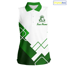 Load image into Gallery viewer, Personalized Polo Golf Shirts Custom For Golfer White And Green Womens Sleeveless Golf Shirts Team Golf Jersey NHT592