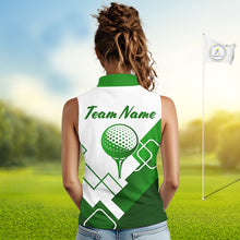 Load image into Gallery viewer, Personalized Polo Golf Shirts Custom For Golfer White And Green Womens Sleeveless Golf Shirts Team Golf Jersey NHT592
