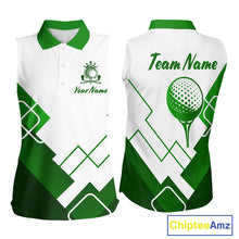 Load image into Gallery viewer, Personalized Polo Golf Shirts Custom For Golfer White And Green Womens Sleeveless Golf Shirts Team Golf Jersey NHT592
