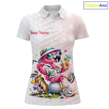 Load image into Gallery viewer, Funny Flamingo Golf Shirt With Pattern Pink Tropical – Personalized Name &amp; Team Custom Polo For Womens NHT597