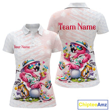 Load image into Gallery viewer, Funny Flamingo Golf Shirt With Pattern Pink Tropical – Personalized Name &amp; Team Custom Polo For Womens NHT597