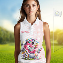 Load image into Gallery viewer, Funny Flamingo Womens Sleeveless Golf Shirt With Pattern Pink Tropical – Personalized Name &amp; Team Custom Polo NHT597