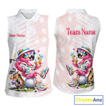 Load image into Gallery viewer, Funny Flamingo Womens Sleeveless Golf Shirt With Pattern Pink Tropical – Personalized Name &amp; Team Custom Polo NHT597