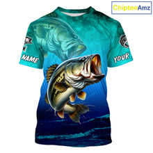 Load image into Gallery viewer, Custom Name Teal Blue Bass Fishing Jersey - Personalized 3D Fishing T - Shirt 