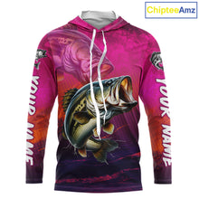 Load image into Gallery viewer, Custom Name Hot Pink Bass Fishing Jersey - Personalized 3D Long Sleeve Hooded Fishing Shirt For Men