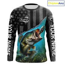 Load image into Gallery viewer, Gray Blue Bass Custom Long Sleeve Fishing Shirts, Bass Fishing Jerseys