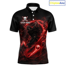 Load image into Gallery viewer, Red Grim Reaper Mens Golf Polo Shirt – Personalized Team Name Gothic Golf Jersey 