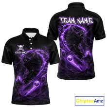 Load image into Gallery viewer, Black polo shirt with purple graphic design and 'Team Name' text on a white background
