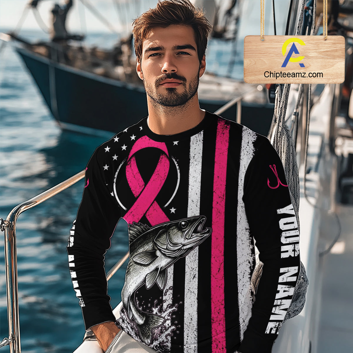Breast Cancer Awareness Walleye Fishing Shirts Long Sleeve Personalized Custom Name NHT1292