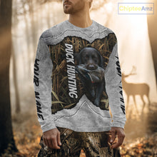 Load image into Gallery viewer, Waterfowl Duck Hunting Shirt – Gray Camo Personalized with Black Lab, Hunting Clothes NHT174
