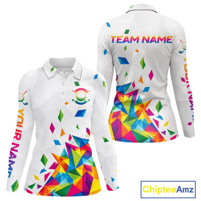 Custom Name Womens Golf Polo Jerseys – Breathable Colorful Geometric Athletic Shirt NHT839