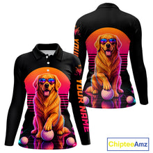 Load image into Gallery viewer, Personalized Golden Retriever Womens Golf Polo Shirt – Vintage Neon Golf Design
