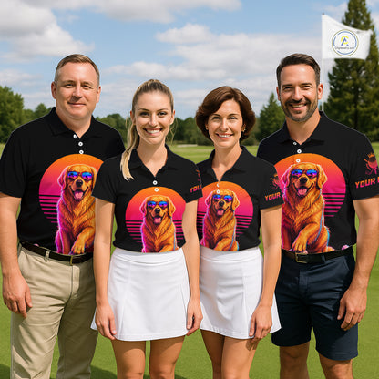Personalized Golden Retriever Mens Golf Polo Shirt – Vintage Neon Golf Design NHT991