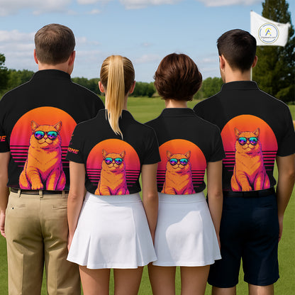 Personalized Funny Cat Mens Golf Polo Shirt – Vintage Neon Golf Design NHT992