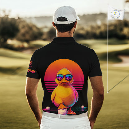 Personalized Funny Duck Cool Mens Golf Polo Shirt – Vintage Neon Golf Design NHT993