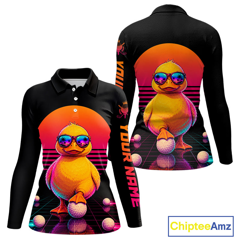 Personalized Funny Duck Cool Womens Golf Polo Shirt – Vintage Neon Golf Design