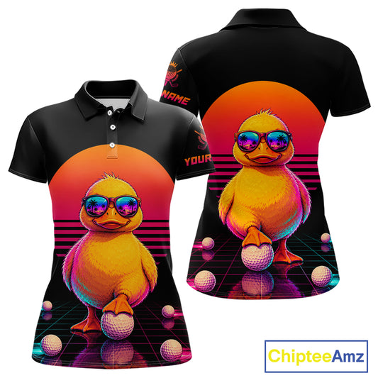 Personalized Funny Duck Cool Womens Golf Polo Shirt – Vintage Neon Golf Design