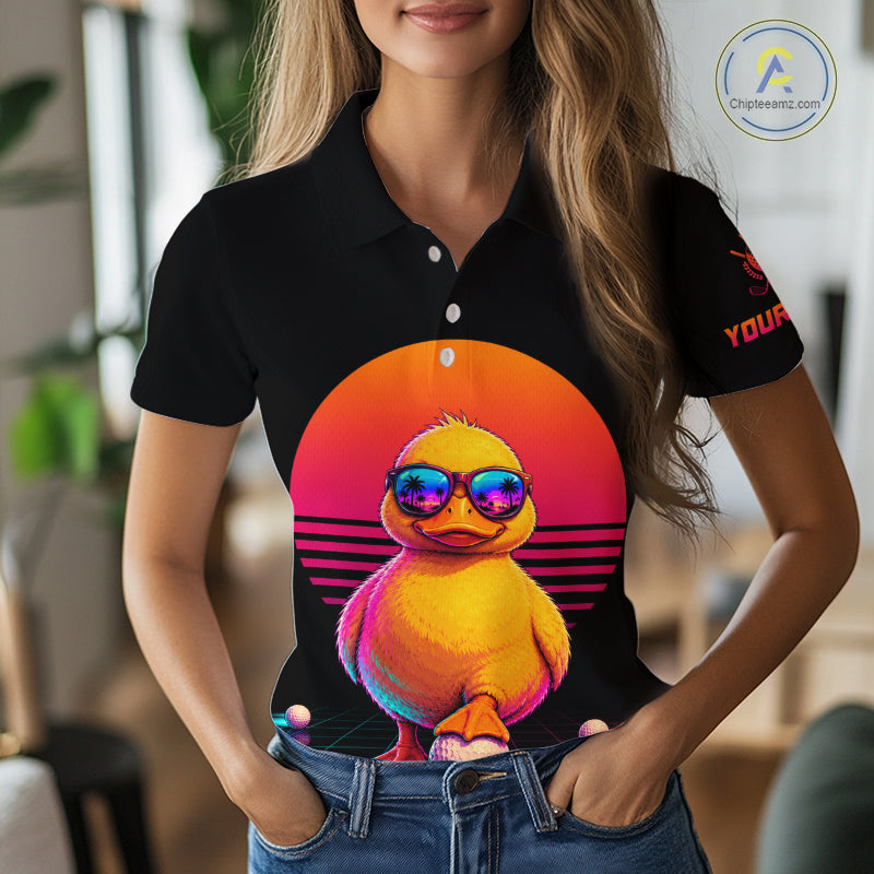 Personalized Funny Duck Cool Womens Golf Polo Shirt – Vintage Neon Golf Design