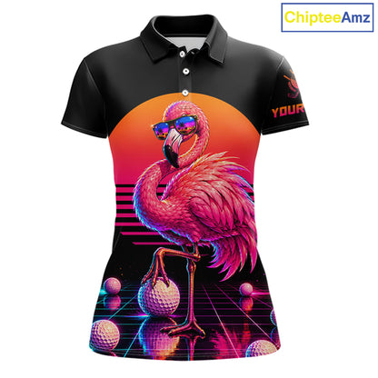 Personalized Funny Flamingo Womens Golf Polo Shirt – Vintage Neon Golf Design