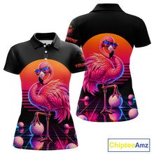 Load image into Gallery viewer, Personalized Funny Flamingo Womens Golf Polo Shirt – Vintage Neon Golf Design