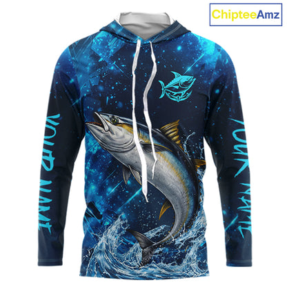 Personalized Tuna Saltwater Blue Long Sleeve Performance Fishing Shirts, Fishing Shirt Gift NHT430