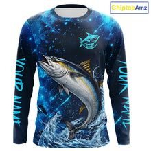 Load image into Gallery viewer, Personalized Tuna Saltwater Blue Long Sleeve Performance Fishing Shirts, Fishing Shirt Gift NHT430