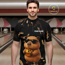 Load image into Gallery viewer, Funny Capybara Bowling Custom Polo Shirt, Quarter Zip Jersey, Personalized Team Name  