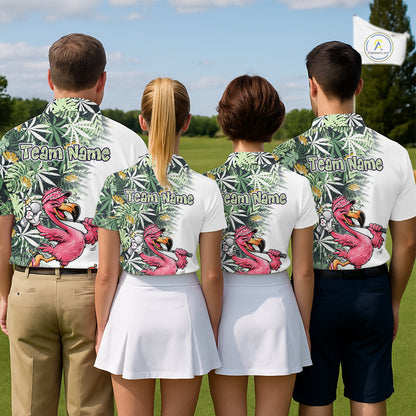 Funny Pink Flamingo Green Tropical Pattern Golf Polo Shirt Custom Golf Shirts For Womens NHT648