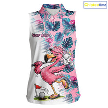 Load image into Gallery viewer, Funny Pink Flamingo Tropical With Pattern Sleeveless Womens Flamingo Golf Polo Shirt Custom Golf Shirts For Womens NHT649