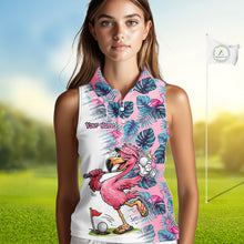 Load image into Gallery viewer, Funny Pink Flamingo Tropical With Pattern Sleeveless Womens Flamingo Golf Polo Shirt Custom Golf Shirts For Womens NHT649