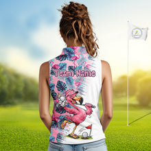Load image into Gallery viewer, Funny Pink Flamingo Tropical With Pattern Sleeveless Womens Flamingo Golf Polo Shirt Custom Golf Shirts For Womens NHT649