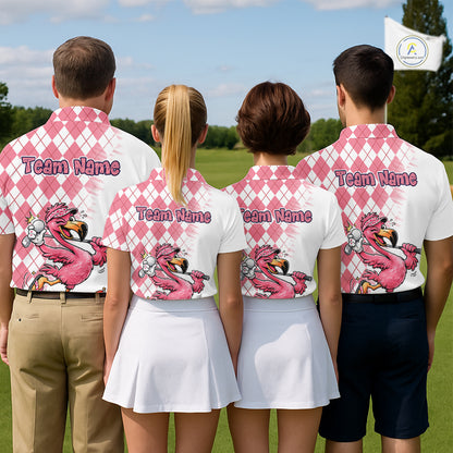 Funny Pink Flamingo Argyle Pink Pattern Golf Polo Shirt Custom Golf Shirts For Womens NHT650